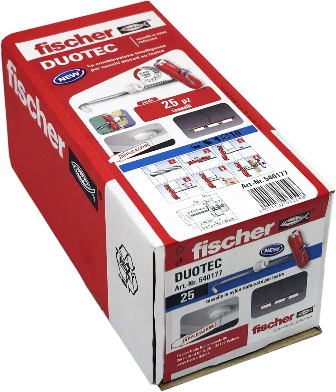 Fischer 25 Gipskartondübel DUOTEC 10, Anker-Befestigung für hohe Lasten auf Platten und Platten, Boh