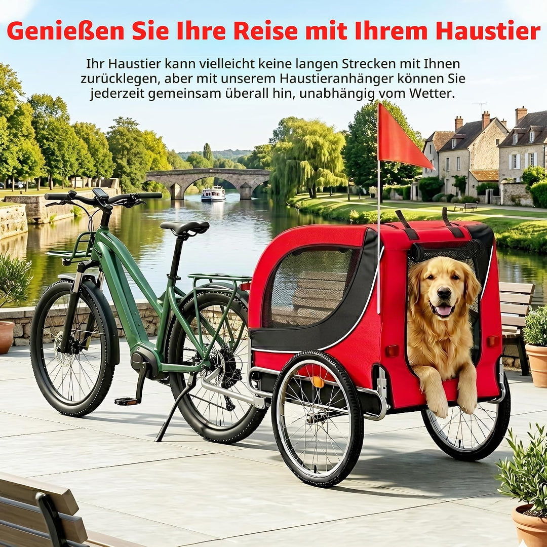 Klappbarer Hundefahrradanhänger &amp; Hundebuggy mit Dachöffnung Rot, Rot