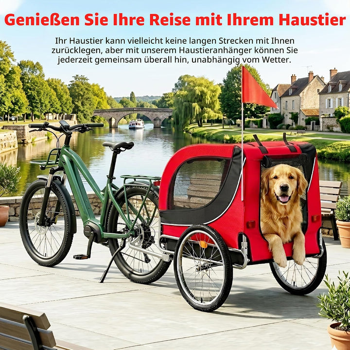 Klappbarer Hundefahrradanhänger &amp; Hundebuggy mit Dachöffnung Rot, Rot