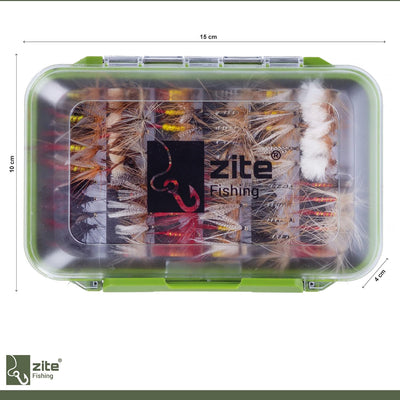 Zite Fishing Fliegen-Set Fliegenfischen - 120 Kunstköder + Wasserdichte Fliegen-Box Angeln - Forelle