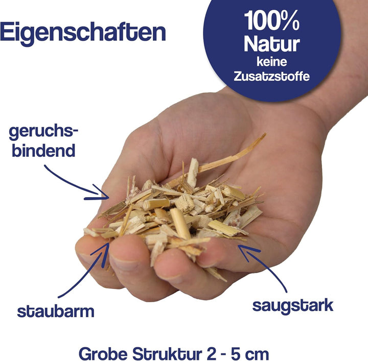 Bio Miscanthus Einstreu grob - Staubarm & Saugstark - Einstreu für Kleintiere wie Kaninchen, Meersch