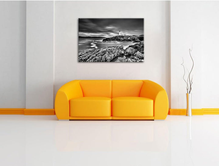 Pixxprint Leuchtturm im Meer / 100x70cm Leinwandbild bespannt auf Holzrahmen/Wandbild Kunstdruck Dek