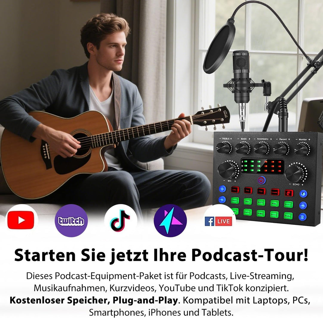 Podcast Mikrofon Bündeln – komplettes Aufnahmestudio mit Mikrofon, Stimmenverzerrer und Podcasting A
