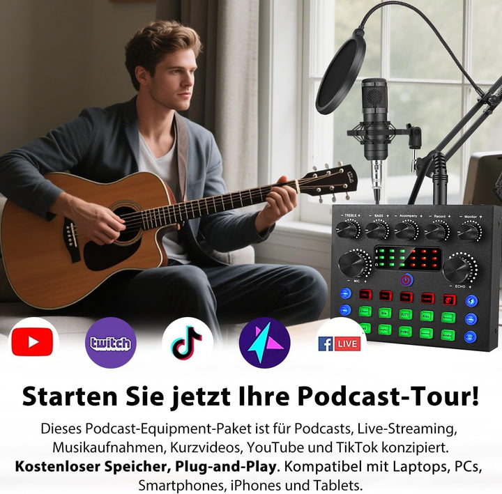 Podcast Mikrofon Bündeln – komplettes Aufnahmestudio mit Mikrofon, Stimmenverzerrer und Podcasting A