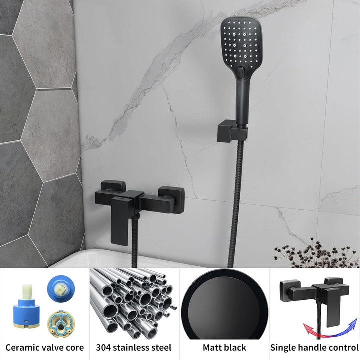 Duscharmatur Set,Wandmontage Brausebatterie mit Handbrause, Schwarz mischbatterie für dusche,Aufputz
