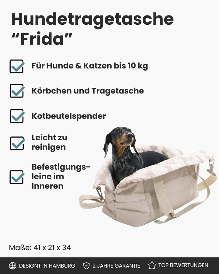 Larkson Hundetragetasche Beige - Frida - Aufklappbare Hundetasche für Kleine Hunde bis 8kg - Transpo