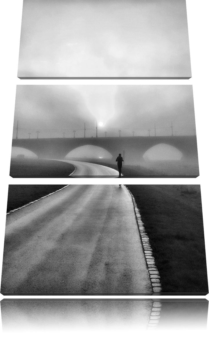 Pixxprint Läufer im Morgengrauen als Leinwandbild/Grösse: 3 Teilig (120x80) / Wandbild/Kunstdruck/fe
