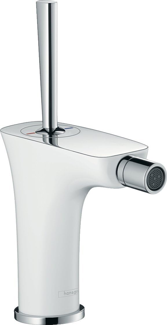 hansgrohe PuraVida Einhebel-Bidetarmatur mit Zugstangen-Ablaufgarnitur, Weiss/Chrom, Weiss/Chrom