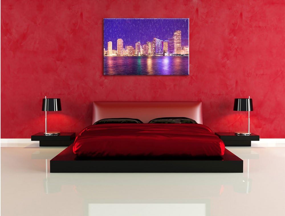 Pixxprint Skyline von Miami Florida als Leinwandbild/Grösse: 100x70 cm/Wandbild/Kunstdruck/fertig be