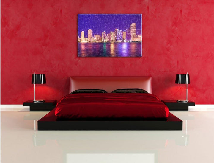 Pixxprint Skyline von Miami Florida als Leinwandbild/Grösse: 100x70 cm/Wandbild/Kunstdruck/fertig be
