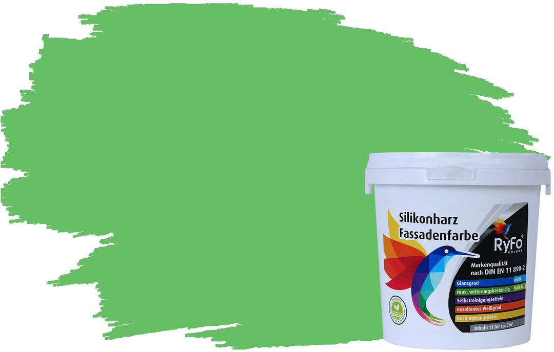RyFo Colors Silikonharz Fassadenfarbe Lotuseffekt Trend Grüntöne Bambusgrün 1l - bunte Fassadenfarbe
