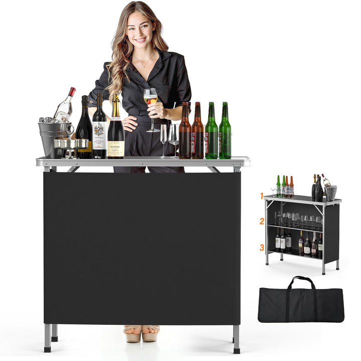 Bonnlo Campingtisch aus Aluminium, Klappbarer Outdoor Bartisch, Leicht & Tragbar, 2-stufige Ablage m