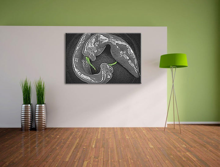 appetitliche scharfe Chilischoten schwarz/weiss Deluxe Format: 100x70 cm auf Leinwand, XXL riesige B
