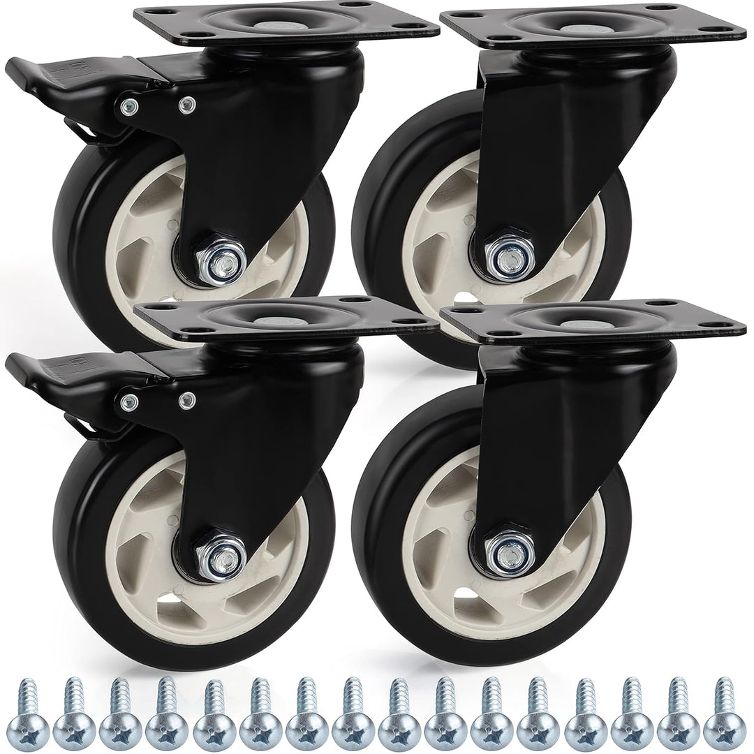 Kurtzy 4er Pack Schwarzer Rollen Schwerlast Rollen für Möbel - Lenkrollen 100mm mit Gummirädern, Sch