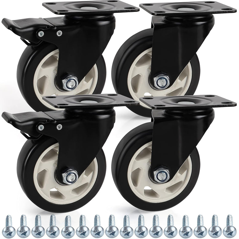 Kurtzy 4er Pack Schwarzer Rollen Schwerlast Rollen für Möbel - Lenkrollen 100mm mit Gummirädern, Sch