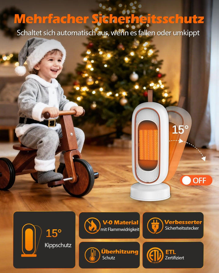 Energiesparender Heizlüfter – 1300W PTC Keramik-Technologie, 2 Leistungsstufen, Tragbarer Heizlüfter