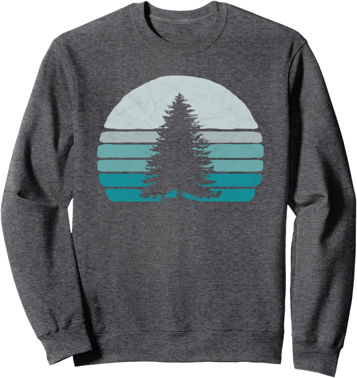Vintage Fir Spruce Pine Tree & Retro Dark Sunset 80s Outdoor Sweatshirt