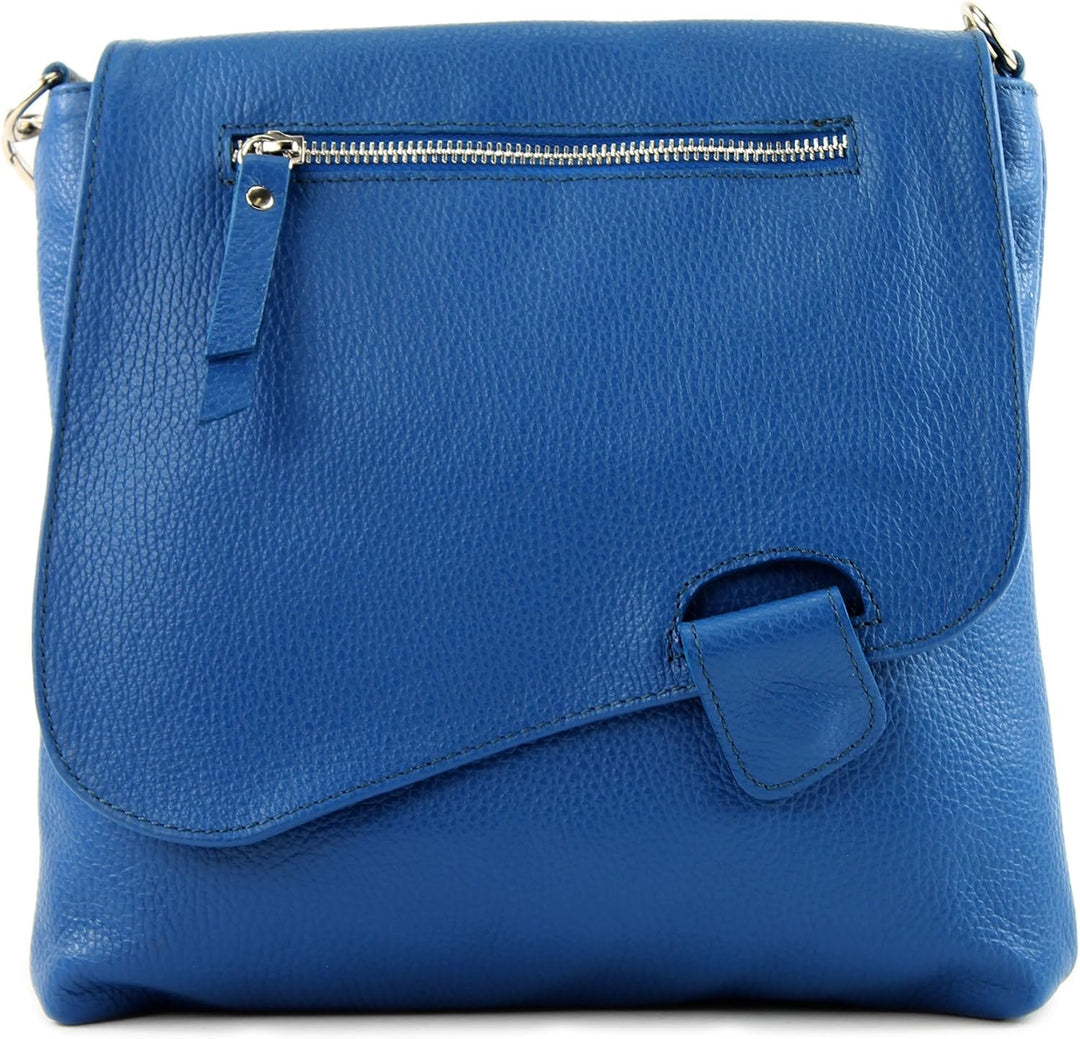 modamoda de - T146 - ital. Umhängetasche Schultertasche aus Leder Blau, Blau