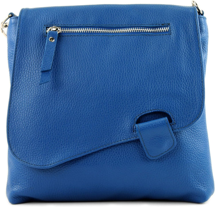 modamoda de - T146 - ital. Umhängetasche Schultertasche aus Leder Blau, Blau