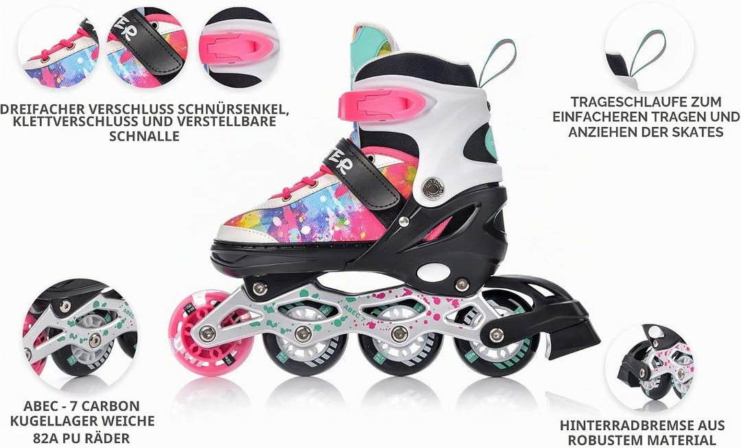 meteor® Inlineskates 4in1 Kinder Inliner Rollschuhe Roller Blades Quad Skates Carbon Kinder Inlinesk