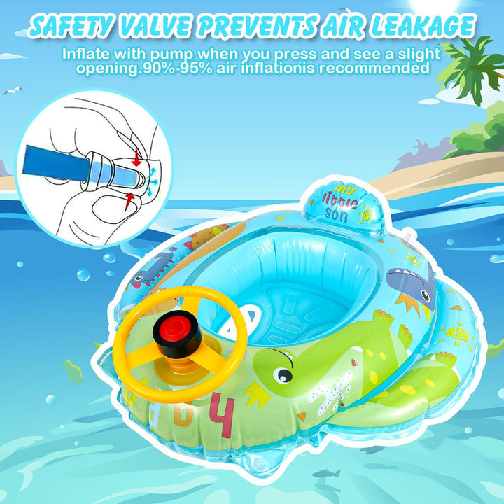 Baby Schwimmring Dinosaurier, Baby Float Aufblasbar Schwimmhilfe Ring Mit Sitz Lenkrad und Inflator