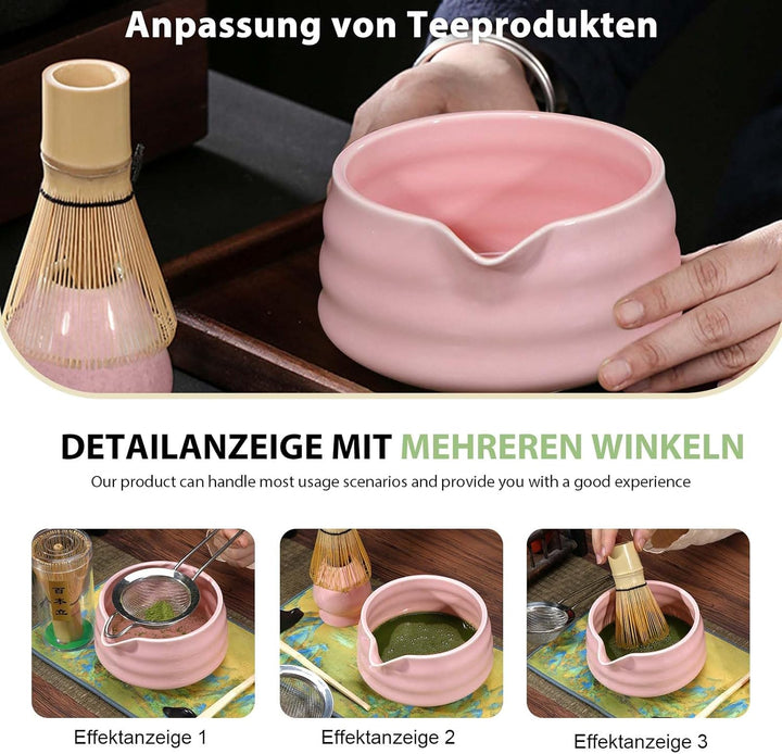 Japanische Matcha-Schale mit Ausgiesser, Traditionelle Chawan Teeschale mit Schneebesenablage aus Ke