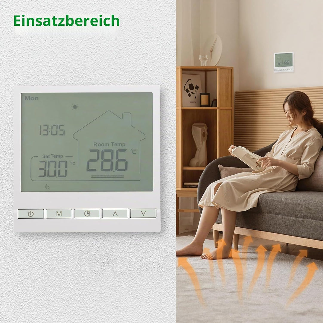 Wengart Digitaler Elektroheizung Thermostat WG902,AC230V 20A Programmierbarer Thermostat,Präzise Tem