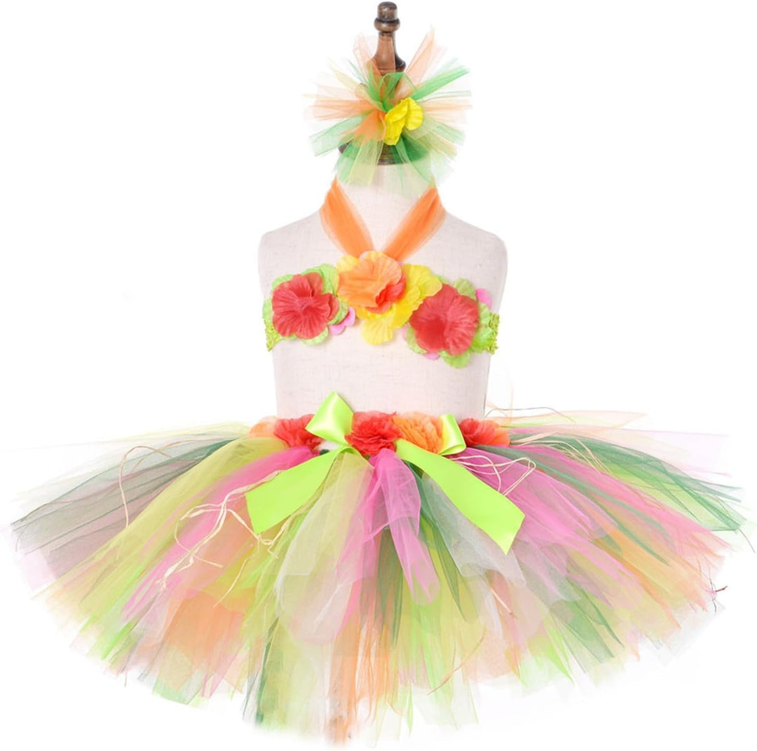 Hawaii Mottoparty Kostüme Set Gras Hula 40cm Rock Hawaiian Lange Hawaiianischer Grasrock 7 Teilig Bl