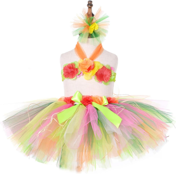 Hawaii Mottoparty Kostüme Set Gras Hula 40cm Rock Hawaiian Lange Hawaiianischer Grasrock 7 Teilig Bl