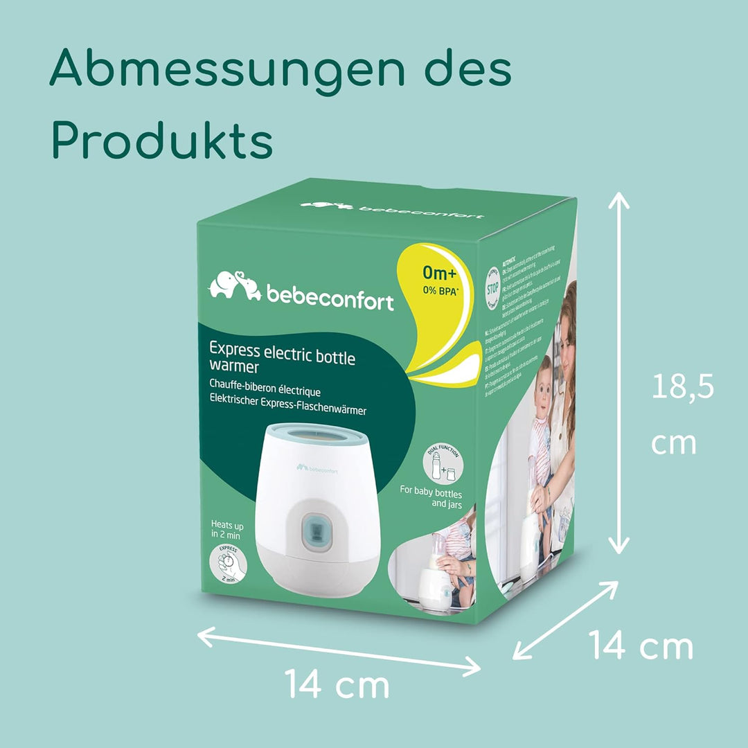 Bebeconfort Express Elektrischer Flaschenwärmer, Flaschenwärmer für Unterwegs und Baby, Weiss & Grün