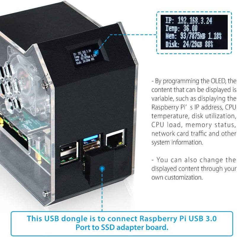 GeeekPi Raspberry Pi ABS Mini Tower NAS Kit,Raspberry Pi Ice Tower Kühler Gehäuse mit Netzteil, M.2