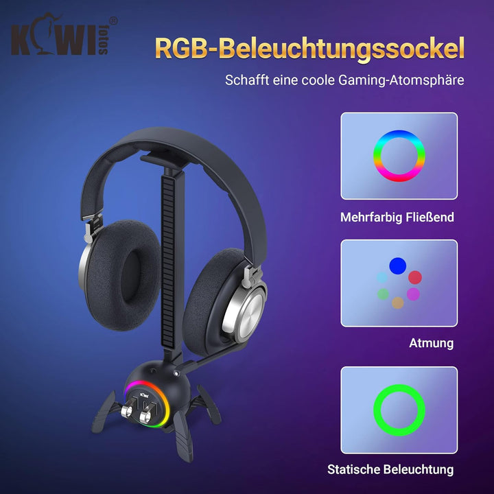 KIWIFOTOS Headset-Ständer mit USB-Hub, RGB-Kopfhörerständer mit Spinnen-Design, rutschfeste Untersei