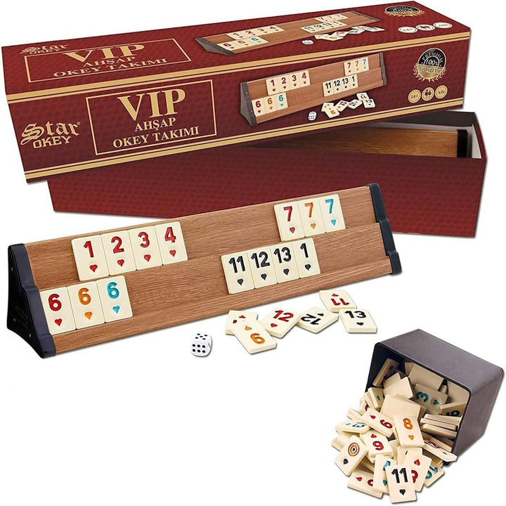 Star Premium VIP Okey Holz Wooden Rummy Set mit Melamin Steine AHSAP Okey