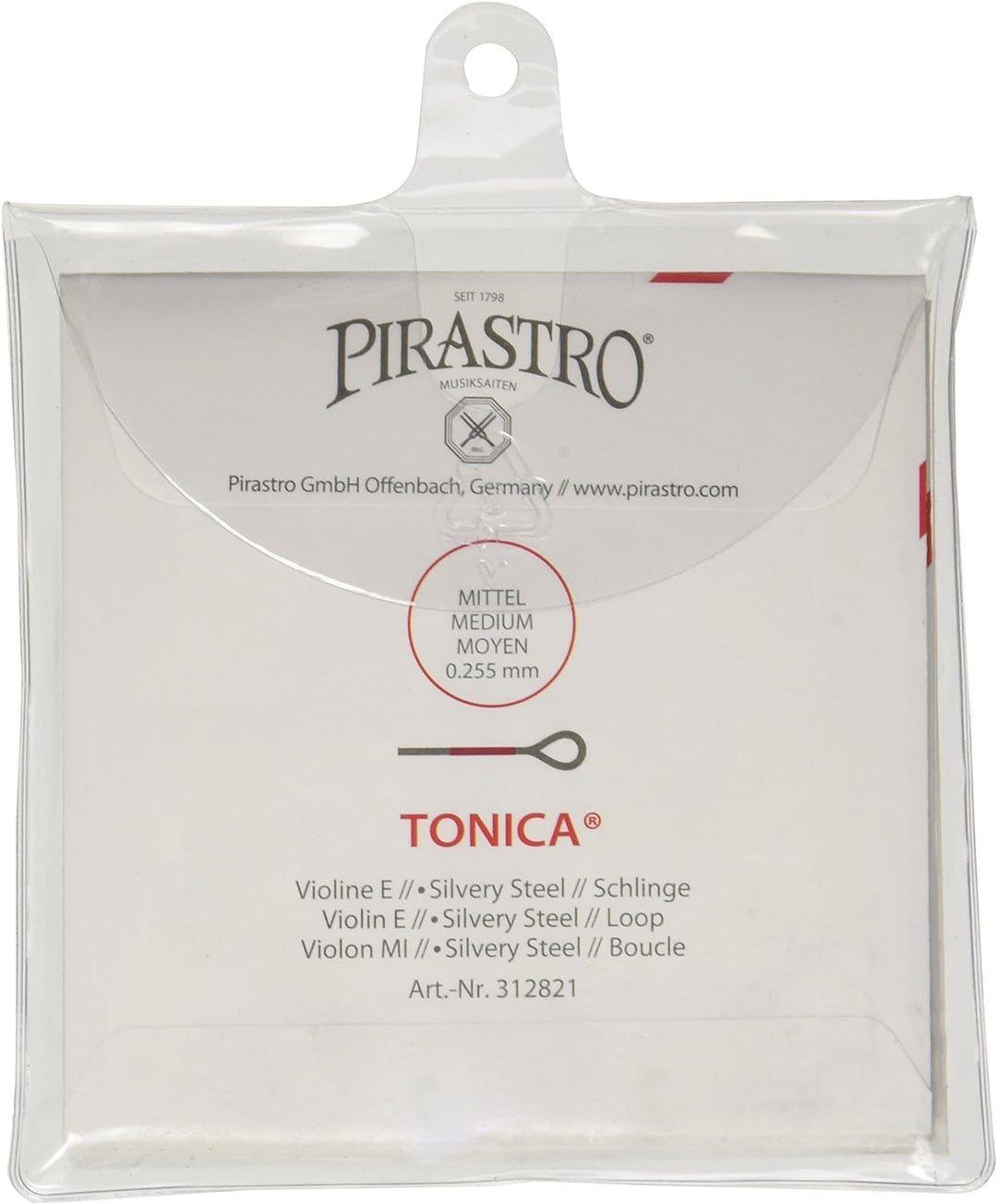 Pirastro Tonica 4120 Violinensaiten-Set, synthetischer Kern, E-Loop-Umschlag, 4/4-Grösse