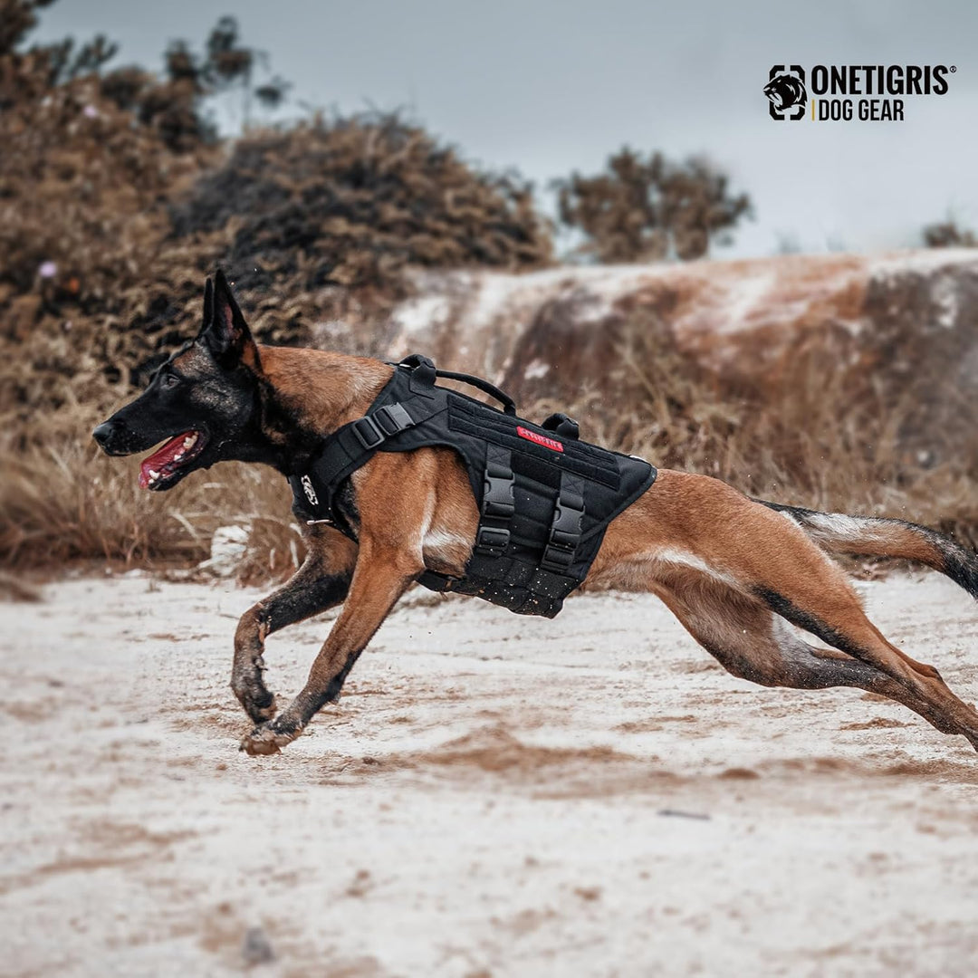 OneTigris Hundegeschirr, X Destroyer Taktisches Geschirr Hund 3 Griffe Heavy Duty Hundeweste mit Met