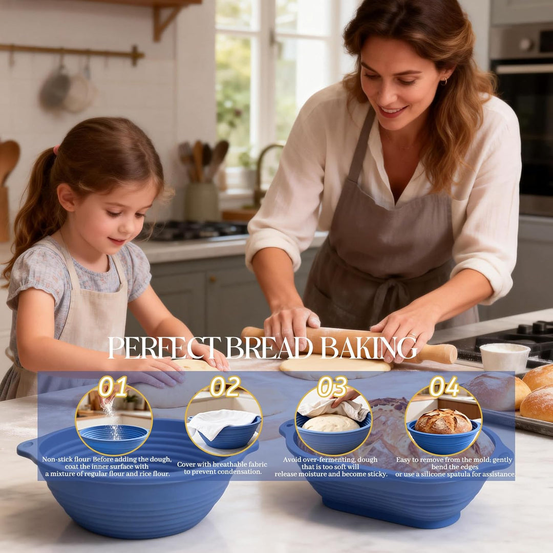 Brot Gärkorb Set: 29cm Gärkörbchen Oval + 23cm Gärkörbchen Rund + Ölpinsel, Faltbarer,mit Aufhängelo
