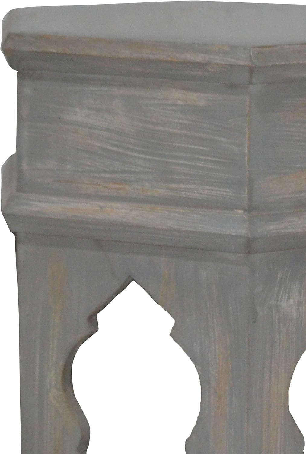 Marokkanischer Vintage Beistelltisch Hocker aus Holz Inam Grau ø 50cm rund | Orientalischer runder T