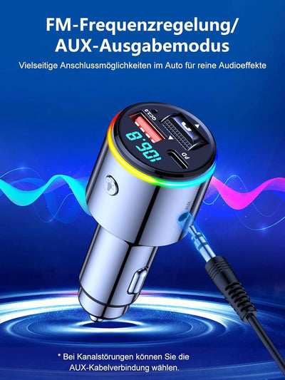 Babacom 48W Bluetooth Adapter Auto, 【PD 30W & QC3.0 18W】【Ganzmetall】 AUX-Anschluss FM Transmitter Au