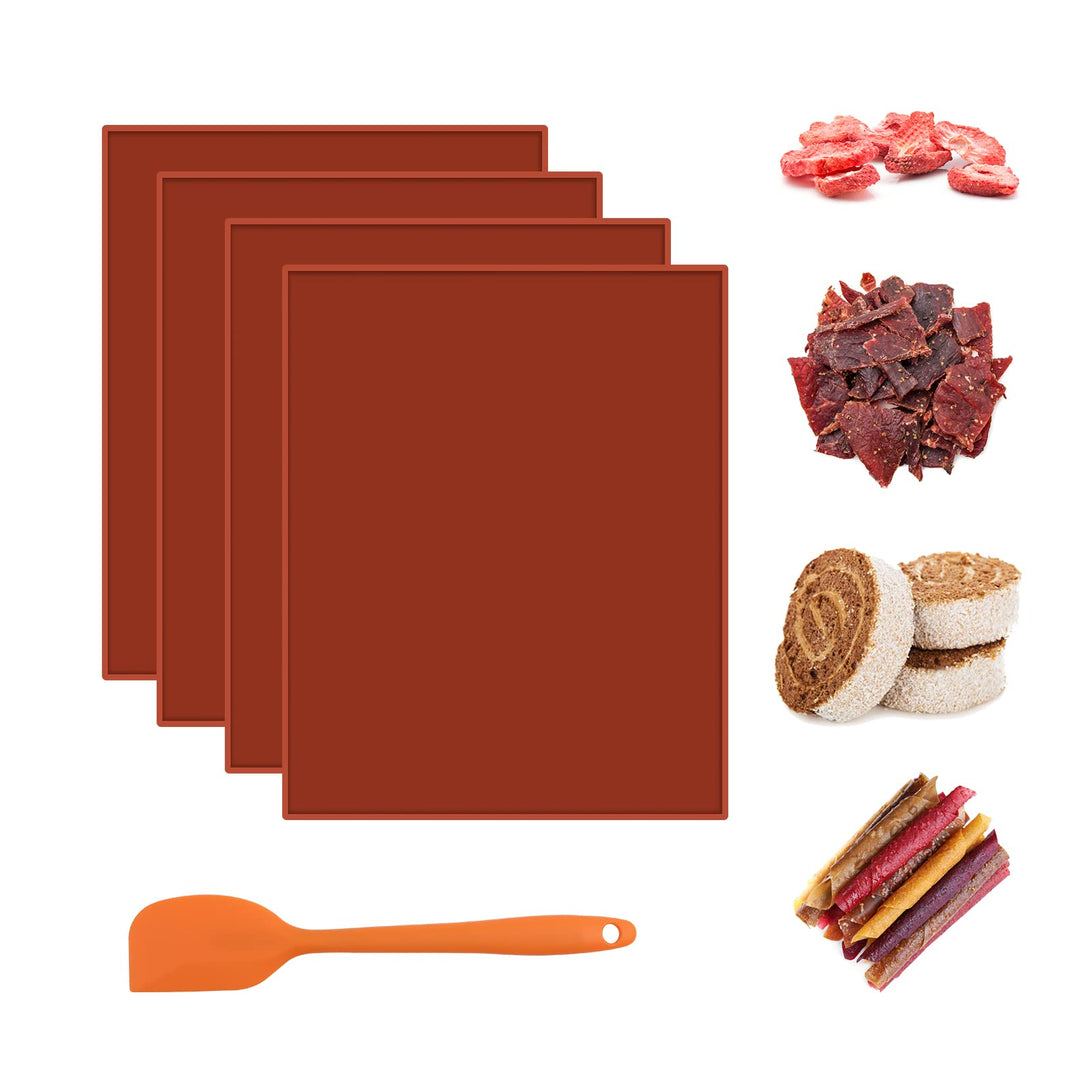 4 Pcs Silikon Dehydrator Blätter Antihaft Dörrfolie für Dörrautomat mit Schaber, Wiederverwendbare L