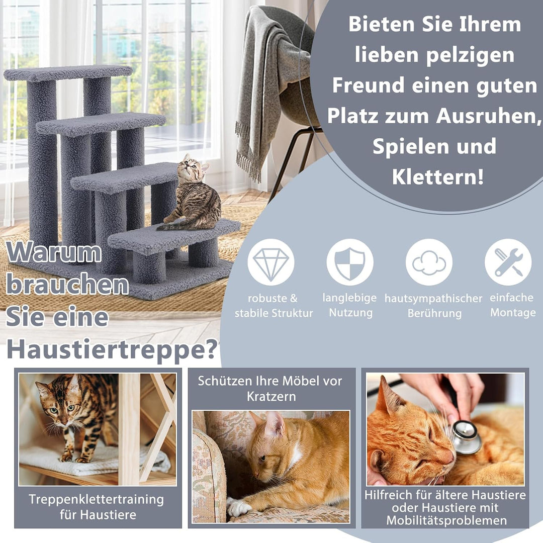 COSTWAY Tiertreppe Katzentreppe, Treppe für Katze bis 25 kg, Haustiertreppe Klein, Spielbaum 4 Aussi