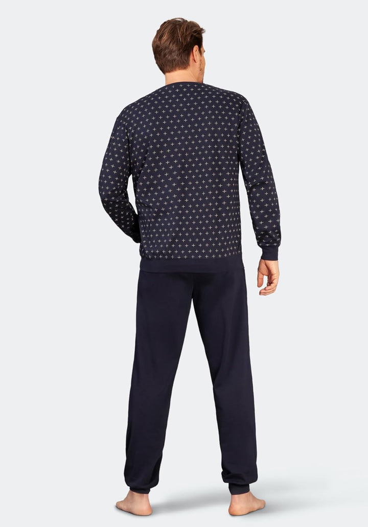 hajo - Herren Schlafanzug mit Bündchen - Premium Cotton Interlock 56 Blau, 56 Blau