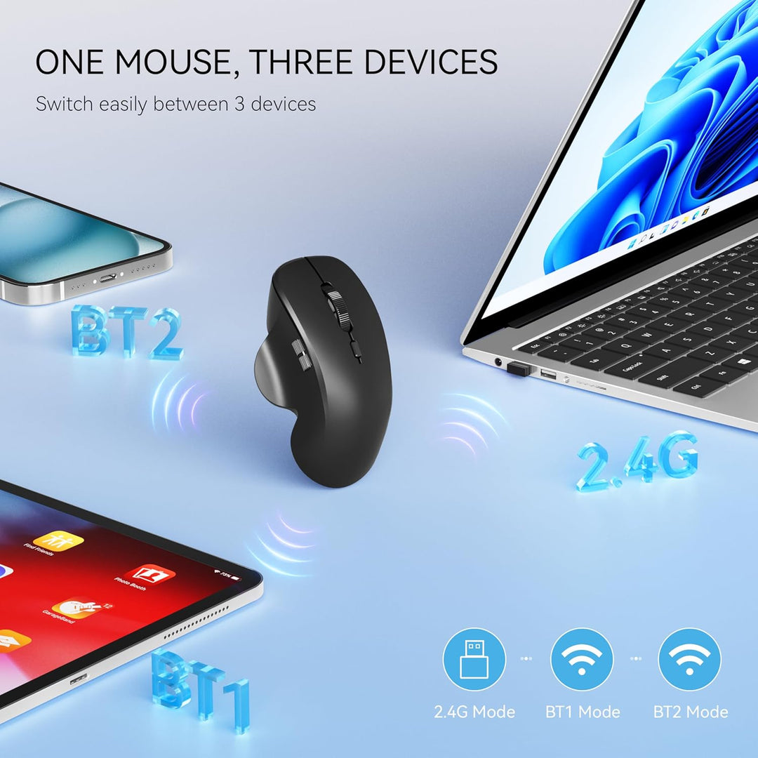 Uiosmuph Mini Bluetooth Maus kabellos, Leise Bluetooth Funkmaus (BT 5.0/5.1+2.4G), USB-C wiederaufla