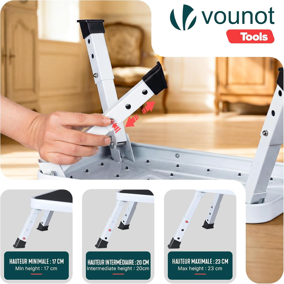 VOUNOT® Metall Tritthocker klappbar, 3-stufig höhenverstellbarer Klapptritt, tragbare Trittstufe mit