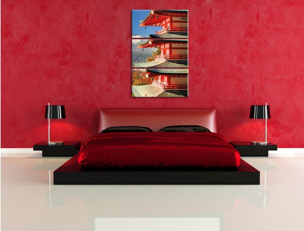 Pixxprint Tempel am Fudschijama Japan 3-Teiler Leinwandbild 120x80 Bild auf Leinwand