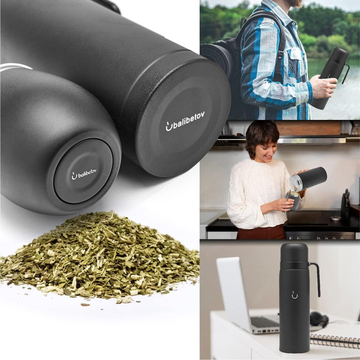 BALIBETOV Komplettes Yerba Mate Set – Moderner Mate Gourd, Thermos, Yerba Behälter, zwei Bombillas u