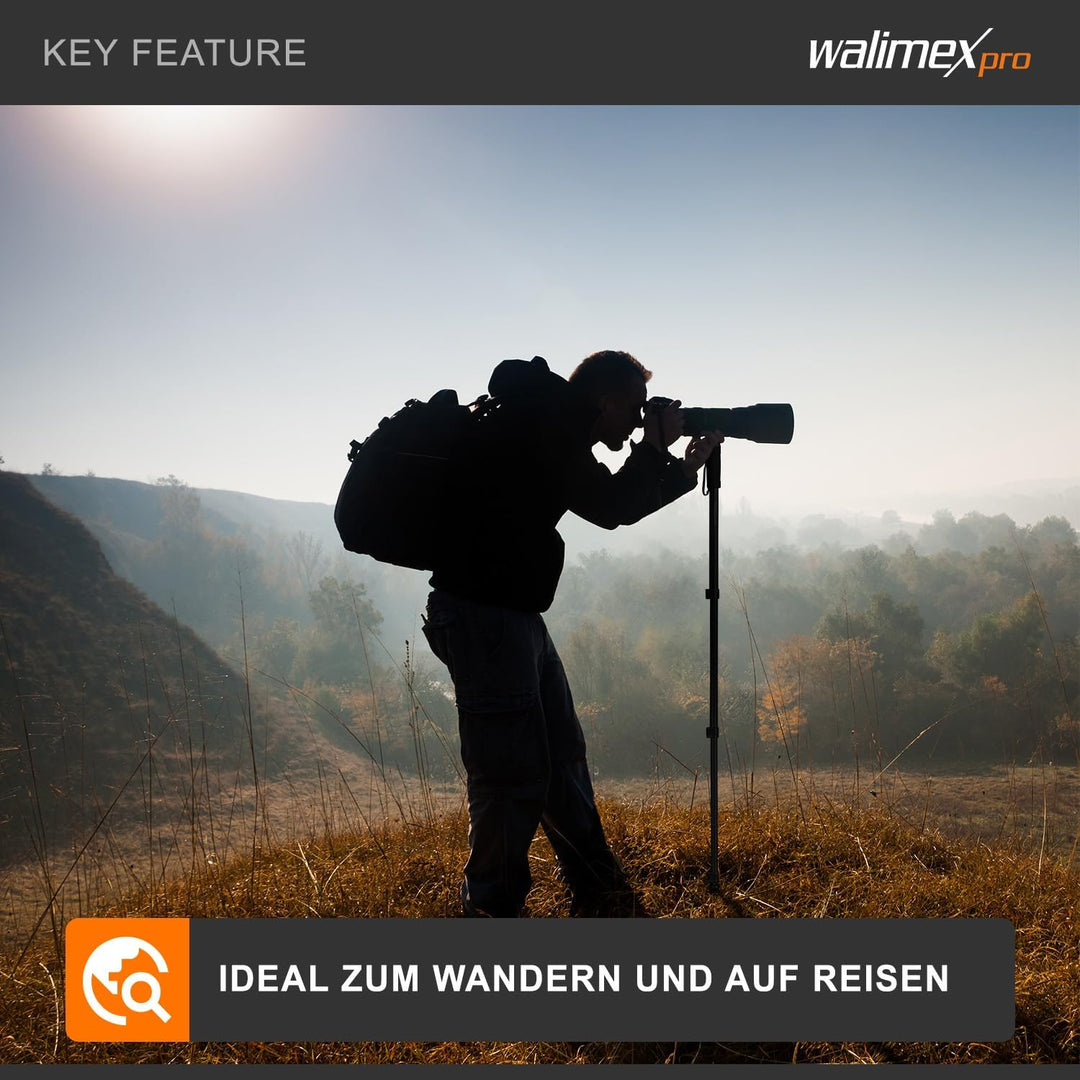 Walimex Pro WAL-1983 Carbon-Pro-Einbeinstativ (185 cm max. Höhe) ohne Kugelkopf, ohne Kugelkopf