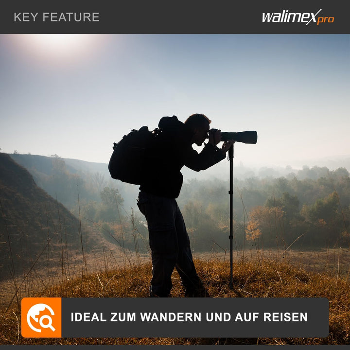 Walimex Pro WAL-1983 Carbon-Pro-Einbeinstativ (185 cm max. Höhe) ohne Kugelkopf, ohne Kugelkopf