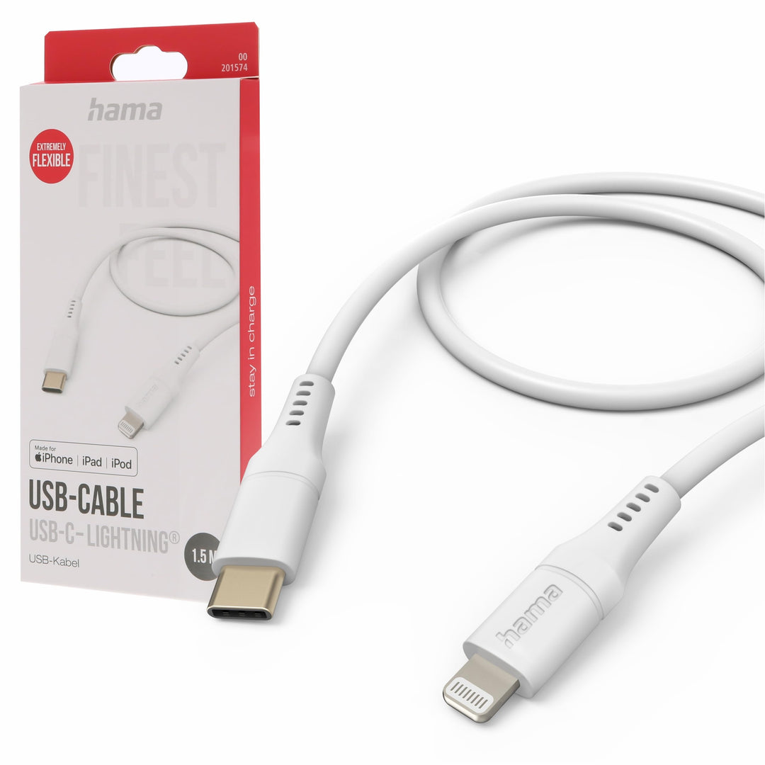 Hama Ladekabel „Flexible“ USB C auf Lightning, Silikon, 1,5m (iPhone Ladekabel, Lightning Kabel, iPh