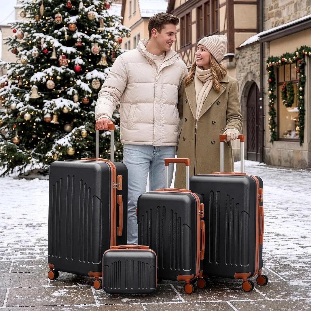 LEADZM Koffer Set 4 teilig Hartschale mit Kosmetikkoffer, Kofferset aus ABS, Reisekoffer mit Rollen