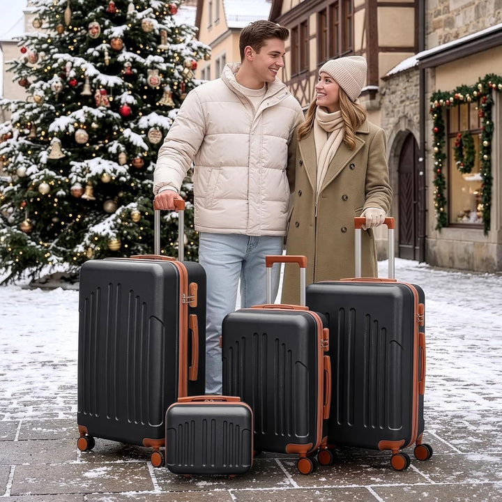 LEADZM Koffer Set 4 teilig Hartschale mit Kosmetikkoffer, Kofferset aus ABS, Reisekoffer mit Rollen